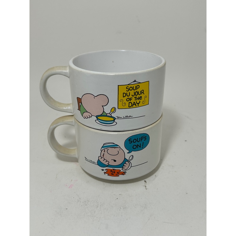 Vintage Ziggy by Tom Wilson Stoneware Soup Mugs Set of 2 White Comic Character